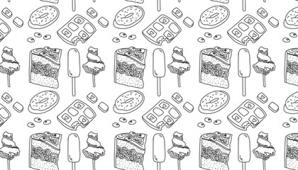 Vector illustration Linear pattern with sweets on a white background