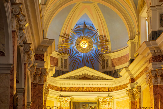 Tel Aviv, Israel - Sep 21, 2019:  Top part of altar in the St. Peter's Cathedral