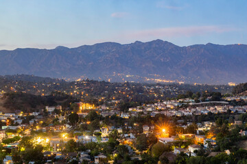 Sunset high angle view of the Los Angeles country