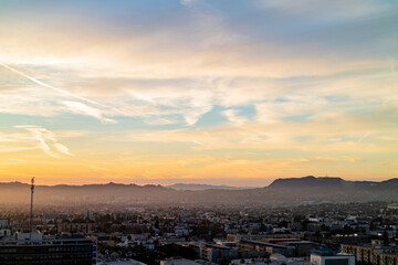 Sunset afterglow over Los Angeles city