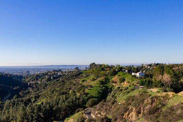 Fototapeta na wymiar Sunny landscape view from Hollywood Hills trail