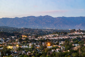 Sunset high angle view of the Los Angeles country