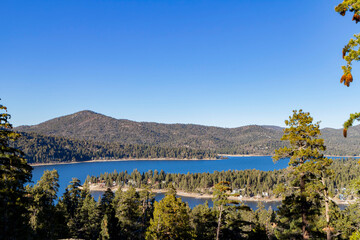 Sunny lake,high angle view of Big bear lake