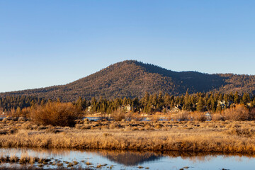Sunset view of the landscape of Big bear lake