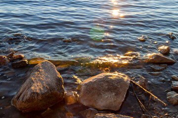 Obraz premium Sunset view of the landscape of Big bear lake
