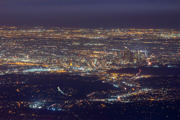 Night aerial view of Los Angeles downtown cityscape