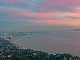 Sunset high angle view of the Santa Monica