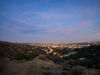 Night high angle view of the Los Angeles cityscape from hollywood bowl