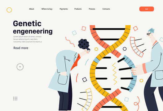 Technology Memphis -genetic engineering -modern flat vector concept digital illustration of process of using recombinant DNA rDNA technology to alter genetic makeup of organism. Creative template