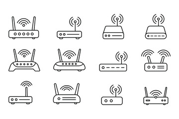 Router icon. Router related signal line icon isolated, wifi router. - obrazy, fototapety, plakaty