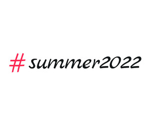Summer hashtag. Summer 2022 handwritten inscription. Hand drawn lettering. Calligraphy. Red hashtag