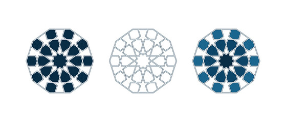 Set of Islamic traditional rosettes for greetings cards decoration and design isolated on white backgrounds. Vector illustration.