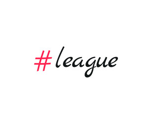 League hashtag. League handwritten inscription. Hand drawn lettering. Calligraphy. Red hashtag
