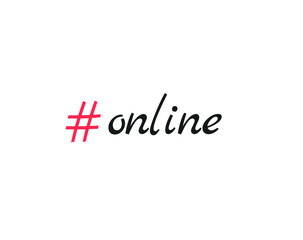 Online hashtag. Online handwritten inscription. Hand drawn lettering. Calligraphy. Red hashtag