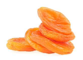 Naklejka na ściany i meble Tasty dried apricots isolated on a white background. Heap of dried apricots.