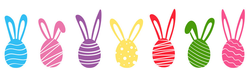 Easter eggs bunny colorful set silhouettes vector illustration, flat design