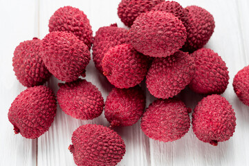 Lychee fruit. Lychee background. Ripe fresh lychee.  Lichi us only. asian lychee fruit