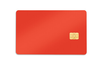 Blank red credit card with a chip isolated with clipping path