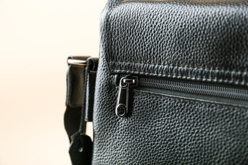 zipper on the leather bag close-up