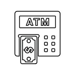 ATM, card, money, withdraw outline icon. Line vector design.
