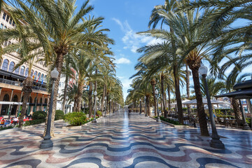 Alicante Alacant town city boulevard Esplanada d'Espanya with palms travel traveling holidays...