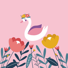 Beautiful Swan Poster for Design Print, Baby Greetings, Arrival Card, Invitation, Children Store Flyer, Brochure.