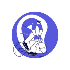 Round blue template with Cyclist in suit rushes on a bicycle