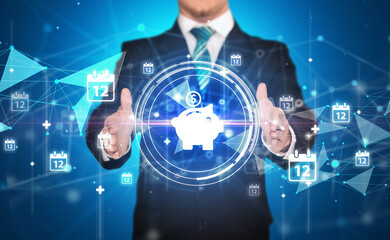 Businessman holdig business icons concept