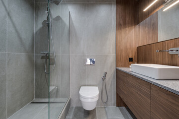 interior of bathroom with shower