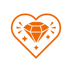 Gem, gemstone, jewelry icon. Orange vector sketch.
