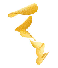 Flying potato chips, isolated on white background