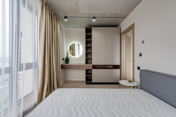 Bedroom in modern style with furniture and empty bed High quality photo
