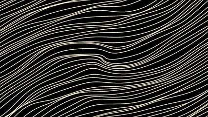 Lines move slowly in waves on black background. Motion. Thin lines move in waves. Background of stream of curved wavy threads