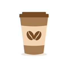 Coffee cup with beans isolated on white background. Flat vector illustration