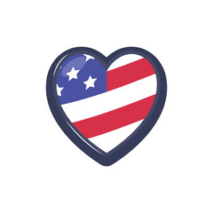 USA flag heart. United States of America national symbol. American love emblem.