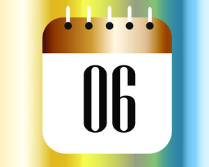 Calendar icon 6 on a white paper with bronze color border on a spectral background vector.