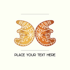 Cozy gingerbread in the shape of the moon, made in vector. Unique decoration for a postcard. Isolated cute design. Delicious gingerbread with place for your text.