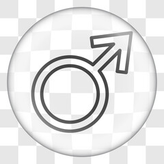 Male simple icon vector. Flat desing. Glass button on transparent grid
