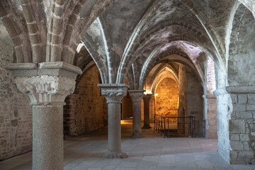 Fototapeta na wymiar Architecture of the interior of the abbey of Mont Saint Michel in France