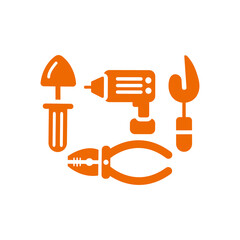 Repair, tools, building icon. Orange vector sketch.