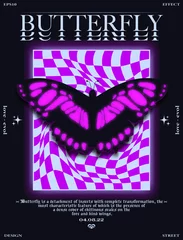 Aluminium Prints Butterflies in Grunge Modern abstract poster butterfly . In Y2K style, stylish print for streetwear, print for t-shirts and hoodies, isolated on black background