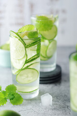 Mineral water with lime and cucumber
