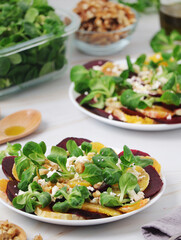 Beetroot and oranges fresh vegetarian salad
