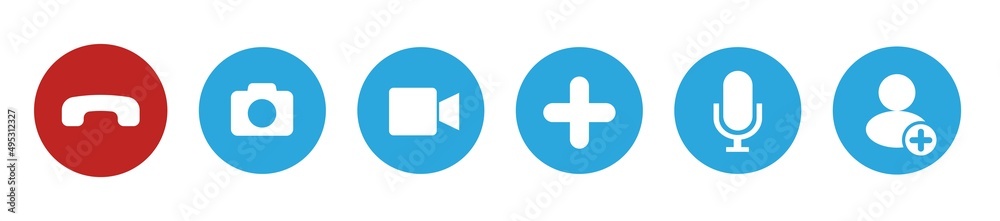 Poster video call icons set. web application buttons in flat design. isolated web elements. video calling c