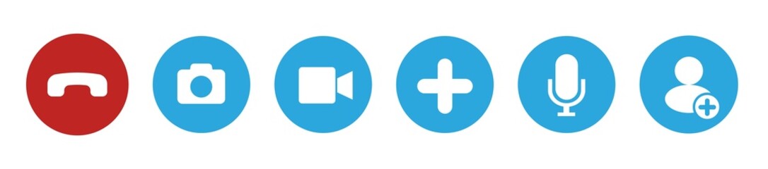 Video call icons set. Web application buttons in flat design. Isolated web elements. Video calling conference interface design.