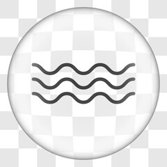 Water waves simple icon. Flat desing. Glass button on transparent grid