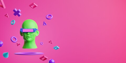 metaverse vr simulation gaming cyberpunk style, digital robot, 3d illustration rendering, virtual reality