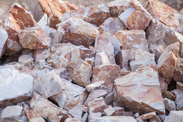 Quartzite fragments along mountain slope. Hornachos, Spain
