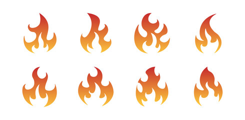 Fire flame icon set in red and yellow gradient. Vector EPS 10