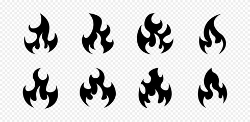 Fototapeta na wymiar Fire flame icon set in black color. Vector EPS 10